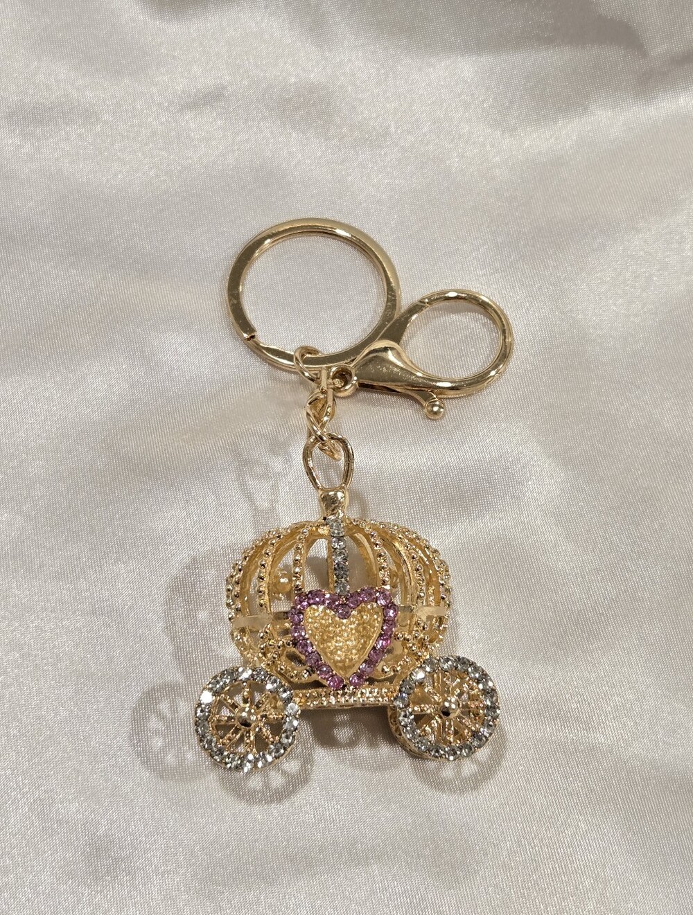 Gold-Tone Carriage Key Charm with Pink Heart NWOT